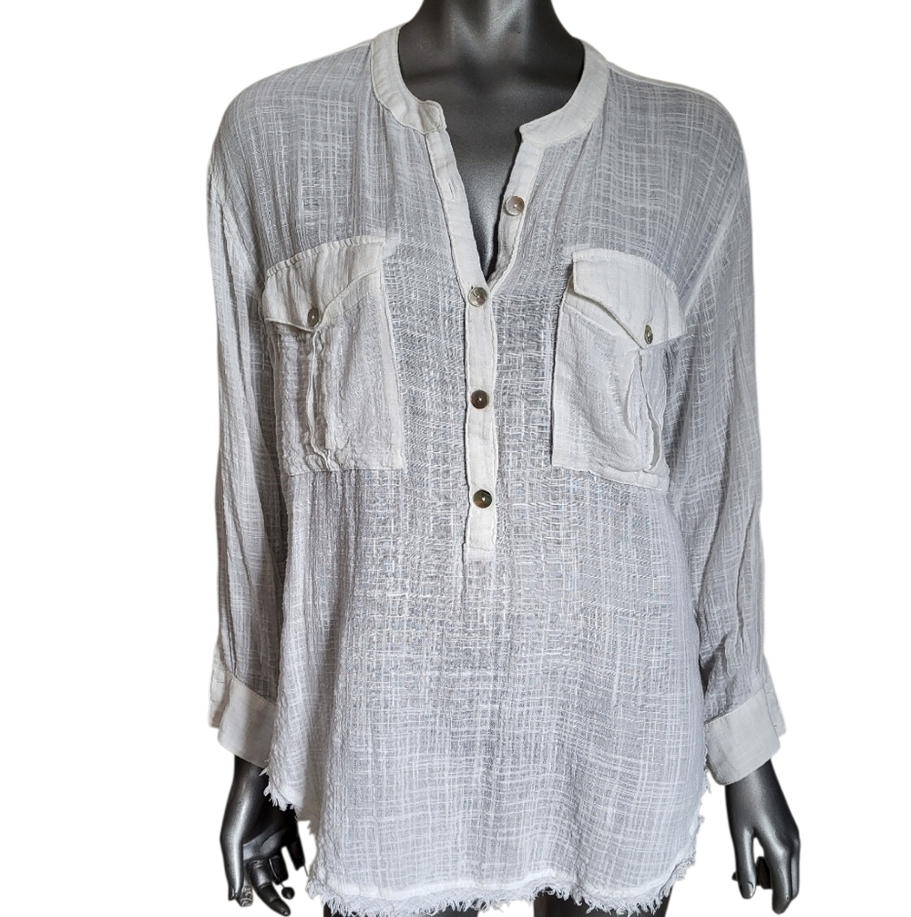FINAL PRICE DROP: 218B. Free People White Casual Button Down Shirt - Size Medium